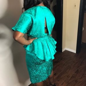 Teal Vintage Silk Dress with Ruffles